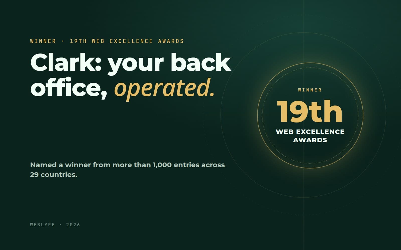 Clark wins at the 19th Web Excellence Awards